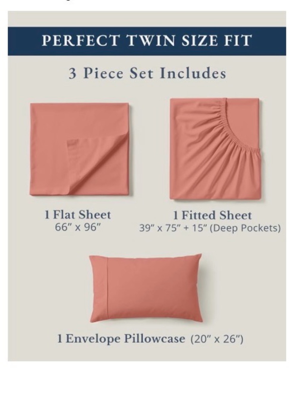 100% Organic Cotton Percale Sheet Set - Coral - Picture 2 of 3